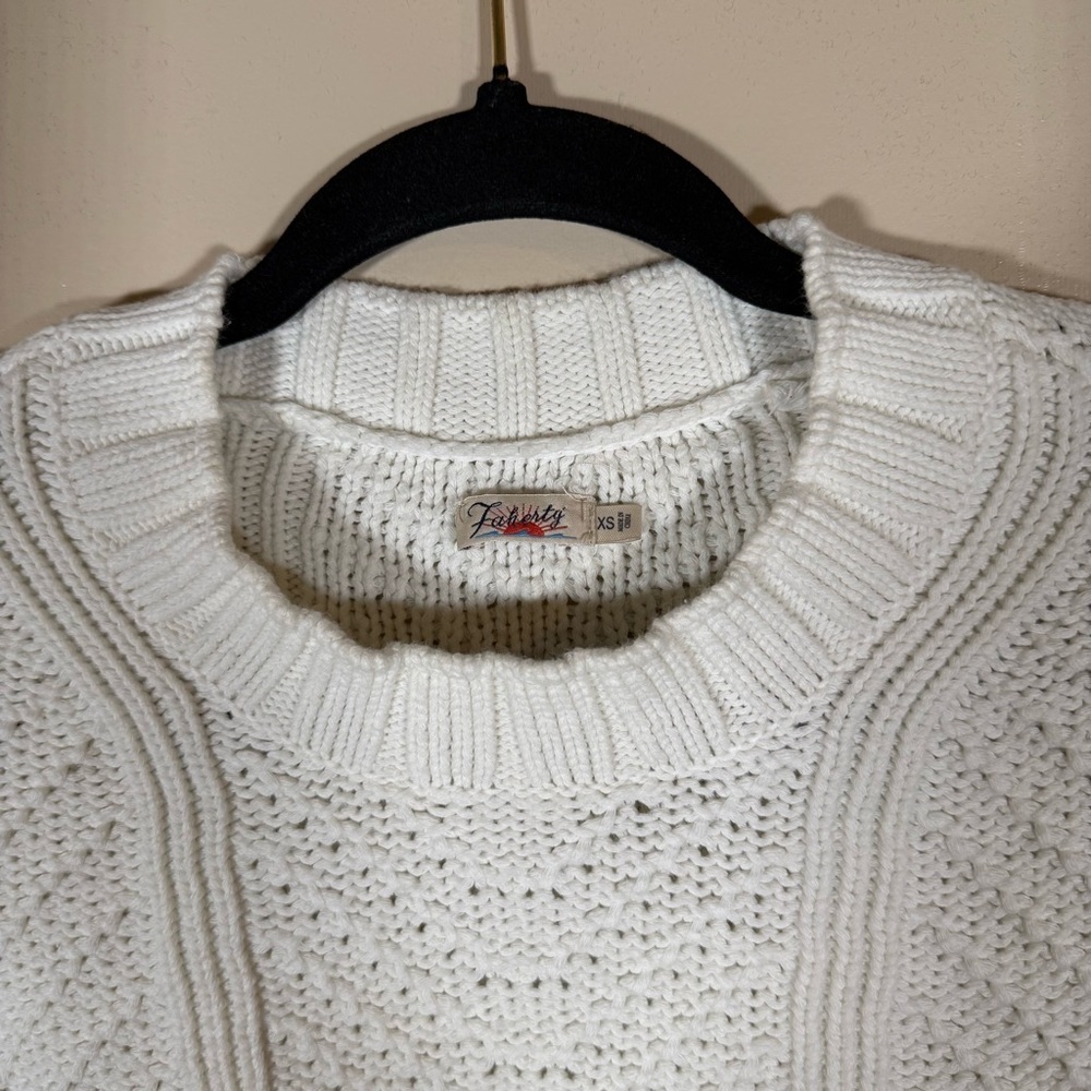 Faherty Cable Knit Crewneck Fisherman Sweater White ribbed hem Size XS - Picture 3 of 6